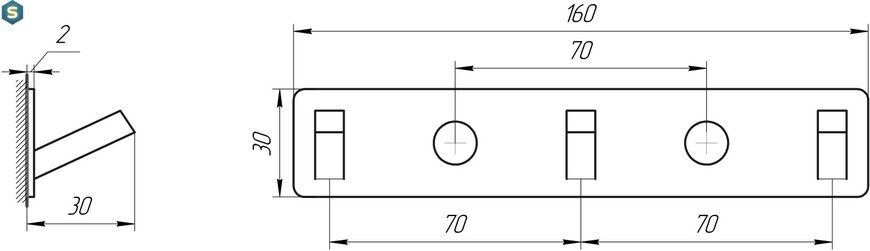 Планка с крючками Topaz TKB 9385-3-BL, Черный/золото