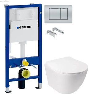 Інсталяція Geberit Duofix 458.103.00.1 з клавішею Delta30 хром матовий + Унітаз підвісний Q-Tap Jay Rimless QT07335176W з сидінням Soft Close