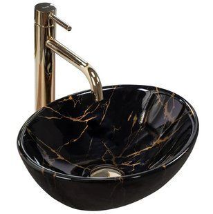 Умивальник Rea Sofia mini black marble shiny накладний REA-U6963, Черный матовый