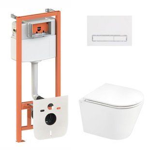 Набор: Qtap Scorpio Ultra Quiet унитаз подвесной QT1433053EUQW + Nest комплект инсталляции 4в1 (линейная клавиша White) QT0133M425 + M08V1384W