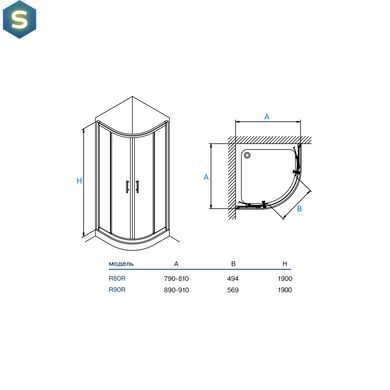 Душевая кабина Koller Pool Round полукруглая 900x900x1900 мм стекло прозрачное R90RC, Хром, Универсальная, прозрачный, хром