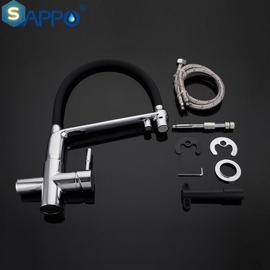 Смеситель для кухни с подключением фильтра черный/хром шпилька &Oslash;35 Gappo 1/8 G4398-7, Черный матовый