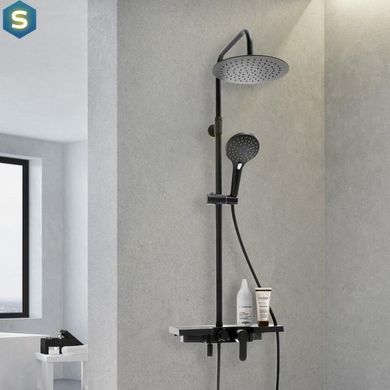 Душевая система Yoka Saba 25 black с полкой и краном BP.SABA25-BLK, Черный матовый