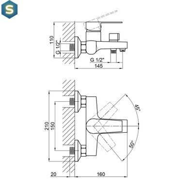 Змішувач для ванни Brinex 35B 006N, Черный матовый