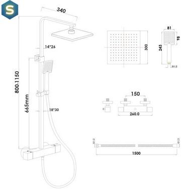 Душова система Yoka Cube 30 Black з термостатом BP.CUBE-THERM-30-BLK, Черный матовый