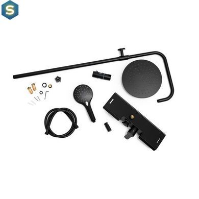 Душевая система Yoka Saba 25 black с полкой и краном BP.SABA25-BLK, Черный матовый