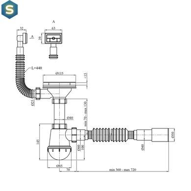 Сифон для кухонної мийки Kroner KRP - KS02 3 1/2"х40/50 мм з квадратним переливом CV032074, Білий