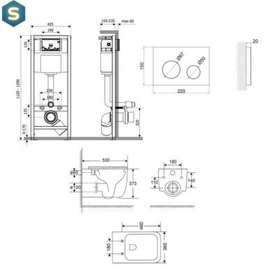 Підвісний унітаз Qtap Gemini Ultra Quiet + інсталяція Qtap Nest 4 в 1 (кругла клавіша White), Чорний/золото