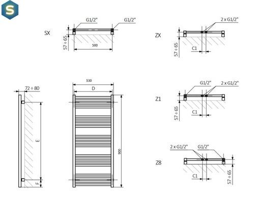 Рушникосушка водяна Terma Fiona 900x530 WGFIN090053KS96SX, Білий