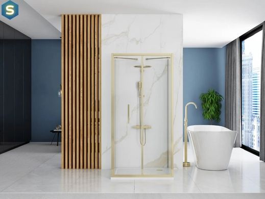 Душевая кабина Rea Rapid Fold 90x80 gold пристенная REA-KPL-09403, Золотой, Универсальная, прозрачный, золотой