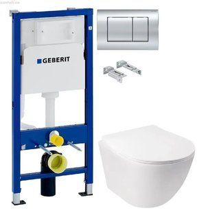 Інсталяція Geberit Duofix 458.103.00.1 з клавішею Delta30 хром глянцевий + Унітаз підвісний Q-Tap Jay Rimless QT07335176W з сидінням Soft Close