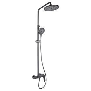 Душова система універсальна Qtap Slavonice на три споживача (з виливом) QTSLA111GMB45905 Gunmetal Black PVD, Шліфований чорний хром