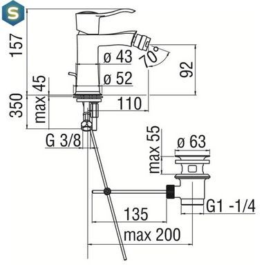 Змішувач для біде Nobili Sofi з донним клапаном хром SI98119/1CR, Хром