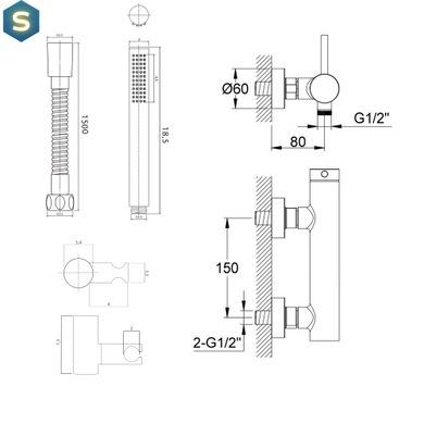 Змішувач для душу Kohlman Axel graphite настінний KPL-QW120AG, Графит