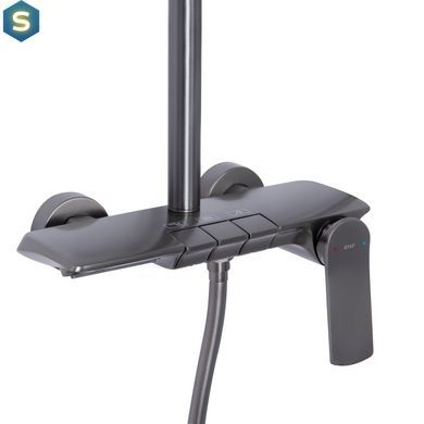 Душевая система универсальная Qtap Slavonice на три потребителя (с изливом) QTSLA111GMB45905 Gunmetal Black PVD, Шлифованный черный хром