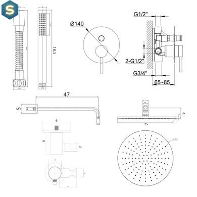 Душева система Kohlman Axel 25 black + BOX прихованого монтажу QW210ABR25, Черный матовый