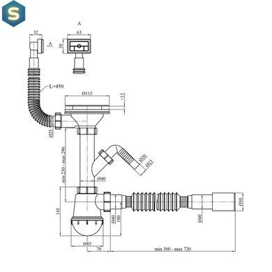 Сифон для кухонної мийки Kroner KRP - KS02-1 3 1/2"х40/50 мм з відводом для пральної машини, з квадратним переливом CV032075, Білий