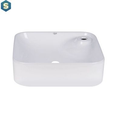 Умивальник Qtap Stork накладний квадратний 430x430x120 мм White + донний клапан PU02, Білий