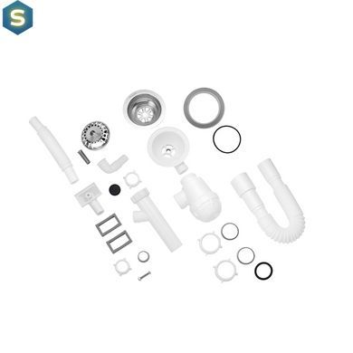 Сифон для кухонної мийки Kroner KRP - KS02-1 3 1/2"х40/50 мм з відводом для пральної машини, з квадратним переливом CV032075, Білий