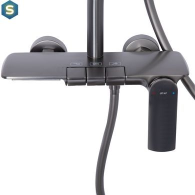 Душевая система универсальная Qtap Slavonice на три потребителя (с изливом) QTSLA111GMB45905 Gunmetal Black PVD, Шлифованный черный хром