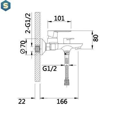 Смеситель для ванны Lidz Latwa 006 (c душевым гарнитуром) (k35) LDLAT006CRM45414 Chrome, Хром