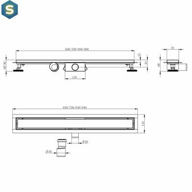 Душовий канал Imprese i-Flow SS 600 мм із решіткою перфорована "лінія" black matt d44600SB07