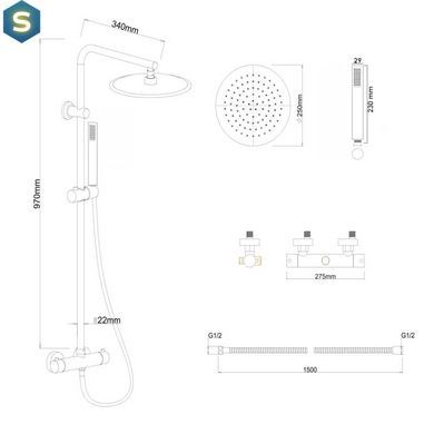 Душова система Yoka Ferra 25 Black з термостатом BP.FERRA-THERM-25-BLK, Черный матовый