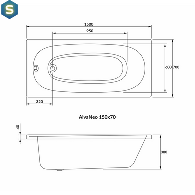 Ванна акрилова Volle Aiva Neo 150x70 1229.001570, Білий
