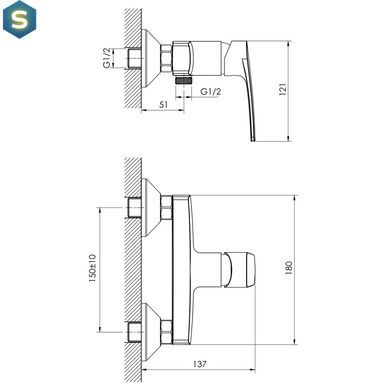 Змішувач для душа хром Imprese Kampa 15285, Хром
