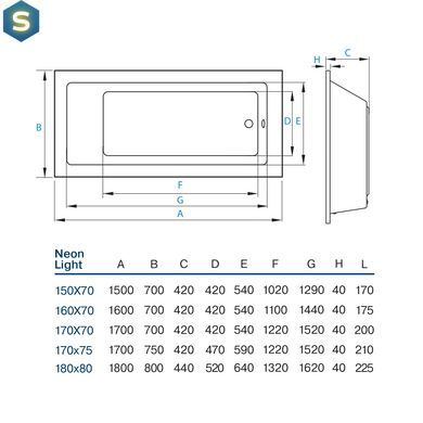 Ванна акриловая Koller Pool Neon Light 180x80 NEONLIGHT180X80, Белый