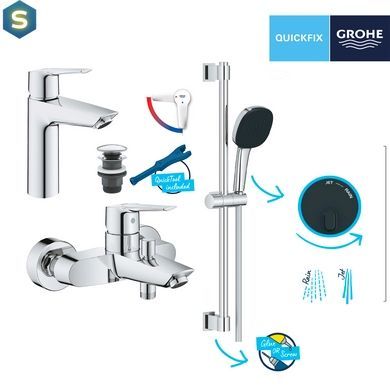 Набір змішувачів 3 в 1 для ванної кімнати Grohe QuickFix Start M-Size UA202301ME, Хром