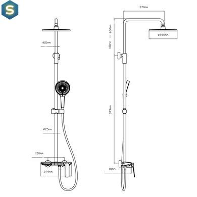 Душевая система универсальная Qtap Slavonice на три потребителя (с изливом) QTSLA111GMB45905 Gunmetal Black PVD, Шлифованный черный хром