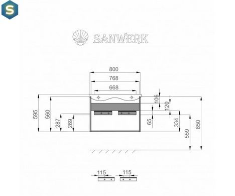 Тумба подвесная Sanwerk "Алесса Air" 60 белая с Топ панелью и умывальником "Rapid 50x35" (MV0000899), Белый