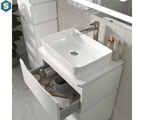 Тумба подвесная Sanwerk "Алесса Air" 60 белая с Топ панелью и умывальником "Rapid 50x35" (MV0000899), Белый