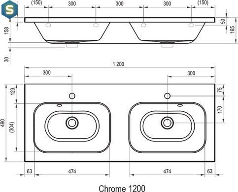 Умывальник Ravak Chrome 1200 с переливом XJG01112000, Белый