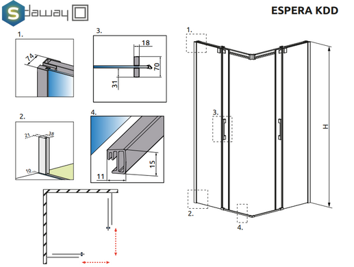 Душевая кабина Radaway Espera KDD 90Lx100R 380151-01L+380152-01R