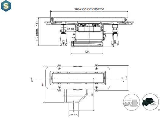 Душевой канал Pestan Confluo Premium Line 550, черное стекло 13000292
