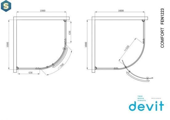 Душова кабіна Devit Comfort FEN1223 1/4 кола 100х100 см, Хром, прозорий, хром