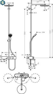 Душова система Hansgrohe Pulsify Showerpipe для ванни 260 1jet з термостатом Chrome 24230000