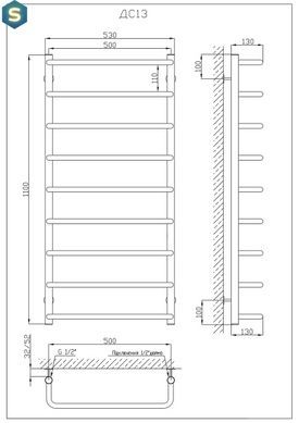 Рушникосушарка KOSSER Скоба 1100х530/9, Сріблястий, Нижнє