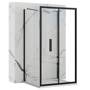 Душевая кабина Rea Rapid Fold 90x80 black пристенная REA-KPL-09913, Черный матовый, Универсальная, прозрачный, черный матовый