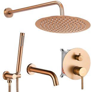 Душова система Rea Lungo brushed copper з виливом + BOX прихованого монтажу REA-P8810, Теплый закат