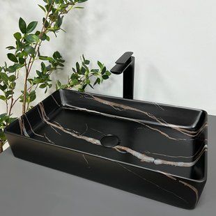 Умивальник (раковина) VBI TRIEST BLACK STONE MATT накладний, Чорний/золото