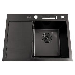 Кухонная мойка черная с левым крылом Nett NB-6045(L), Черный/золото