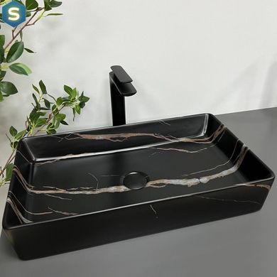 Умывальник (раковина) VBI TRIEST BLACK STONE MATT накладной, Черный/золото