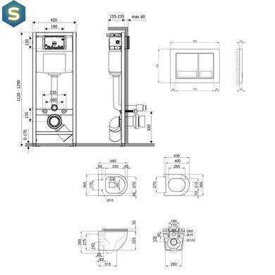 Подвесной унитаз Qtap Robin Ultra Quiet + инсталляция Qtap Nest 4 в 1 (квадратная клавиша Satin), Белый