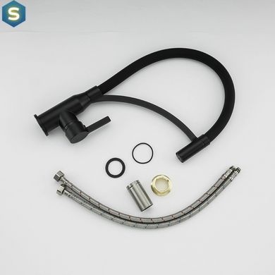 Смеситель для кухни Frap F4552-6 с гибким изливом, черный, Черный матовый