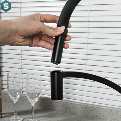 Смеситель для кухни Frap F4552-6 с гибким изливом, черный, Черный матовый