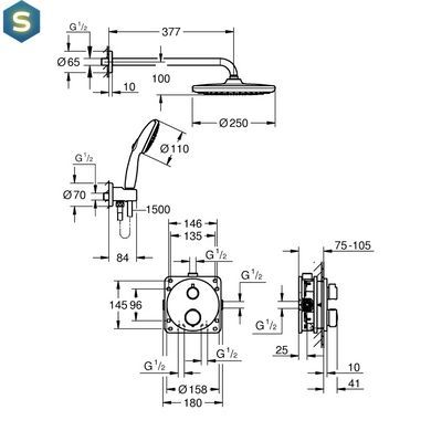 Душова система прихованого монтажу термостатична Grohe QuickFix Precision Grohtherm 34883000, Хром