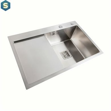 Кухонная мойка Platinum Handmade нержавейка 78x50B R (два отверстия, квадратный сифон 3.0/1.0), Нержавеющая сталь